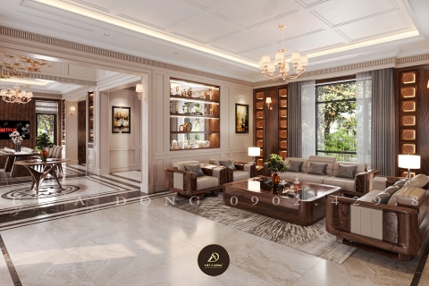 Thiết kế - Thi công nội thất biệt thự gỗ óc chó tại Vĩnh Phúc- Anh Hiệp